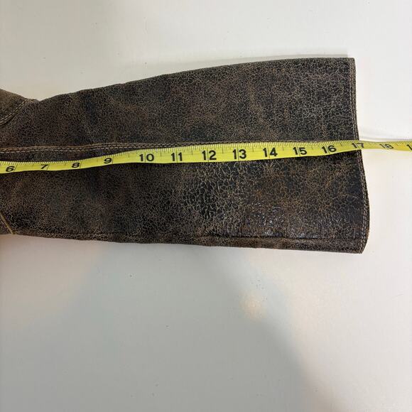 Fossil Crackled Brown Leather Wedge Knee High Boots 6 - Picture 11 of 11